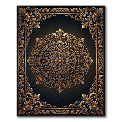 Ornate Golden Floral Medallion Scroll Rug