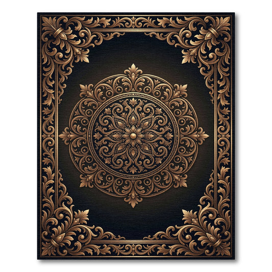Ornate Golden Floral Medallion Scroll Rug