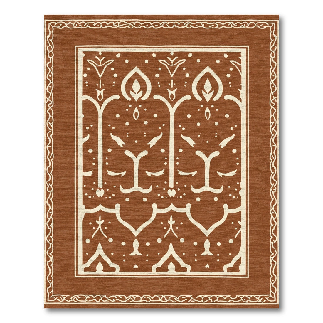 Brown Cream Symmetrical Creature Border Rug