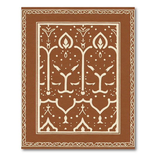 Brown Cream Symmetrical Creature Border Rug