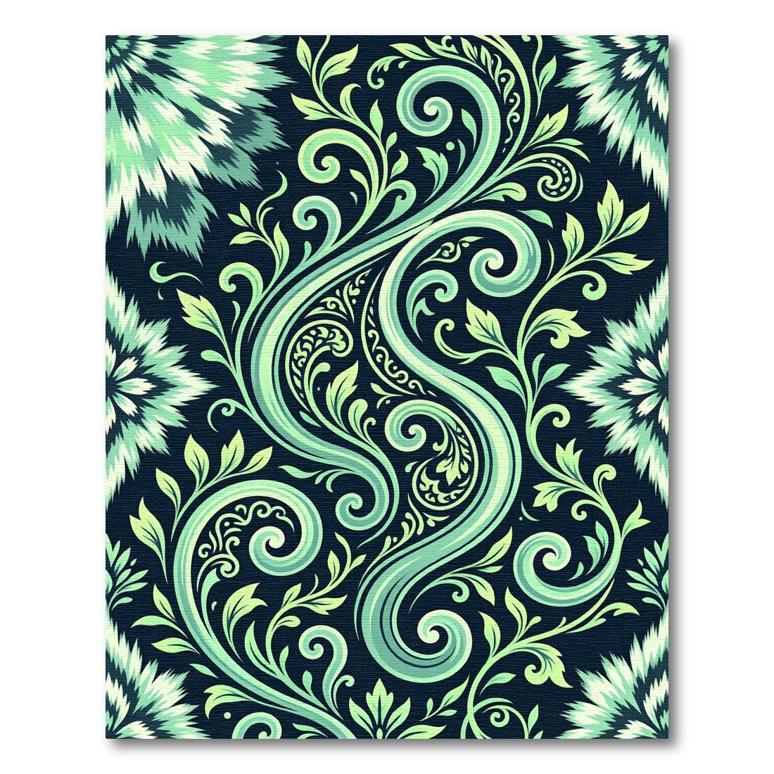 Teal Swirl Floral Vine Composition Rug