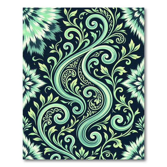 Teal Swirl Floral Vine Composition Rug