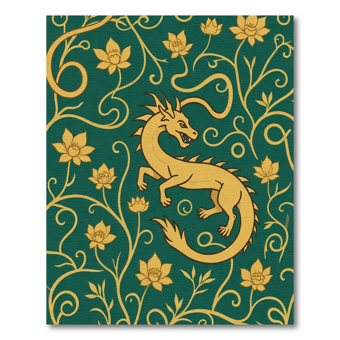 Golden Dragon Emerald Floral Swirl Rug