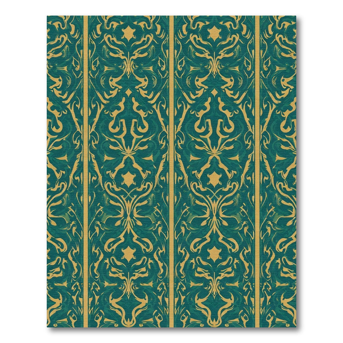 Regal Emerald Gold Damask Stripe Rug