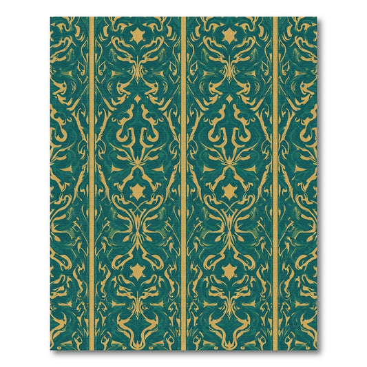 Regal Emerald Gold Damask Stripe Rug
