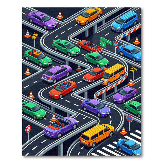 Vibrant Isometric Traffic City Grid Rug