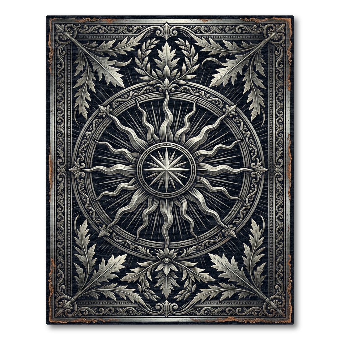 Baroque Silver Sunburst Ornate Medallion Rug
