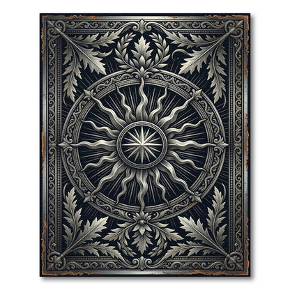 Baroque Silver Sunburst Ornate Medallion Rug