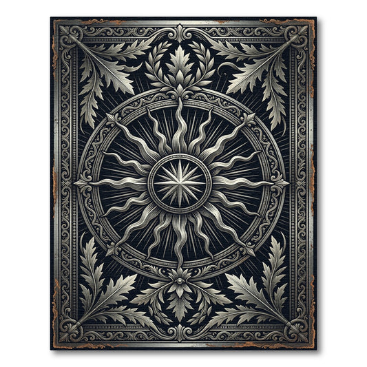 Baroque Silver Sunburst Ornate Medallion Rug