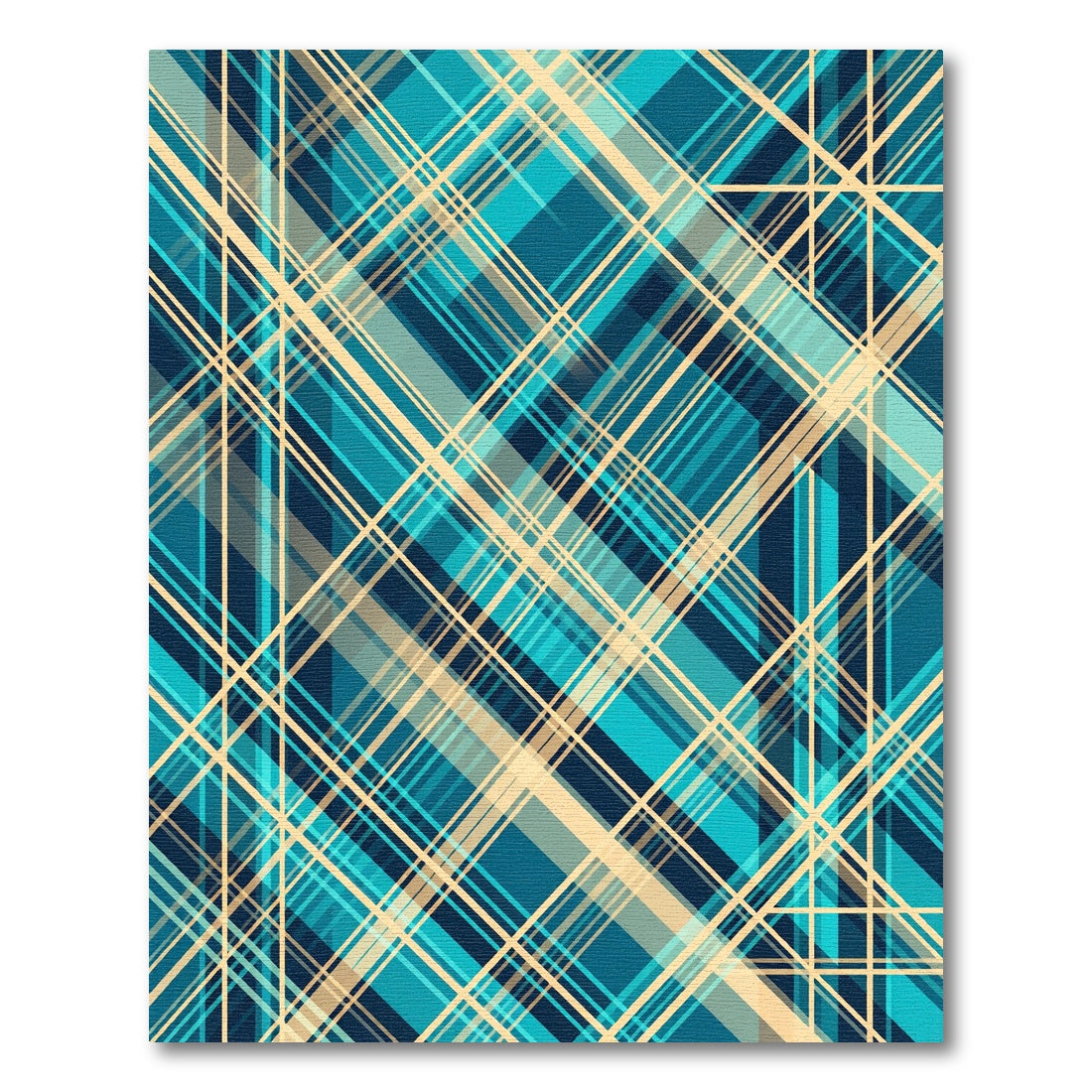 Aqua Tan Intersecting Plaid Lines Rug