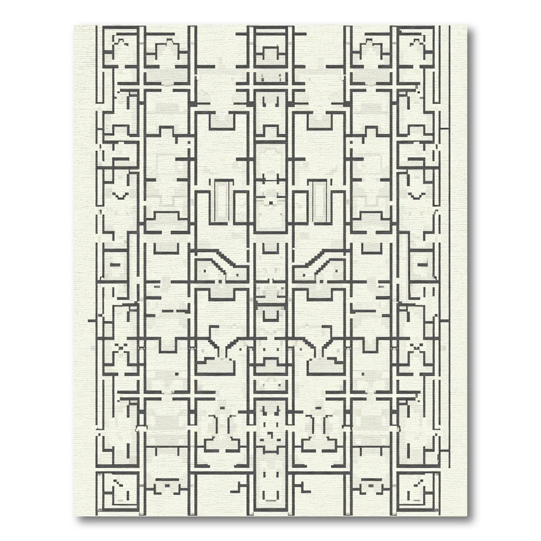 Dark Geometric Architectural Floor Plan Rug