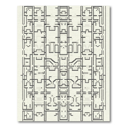 Dark Geometric Architectural Floor Plan Rug