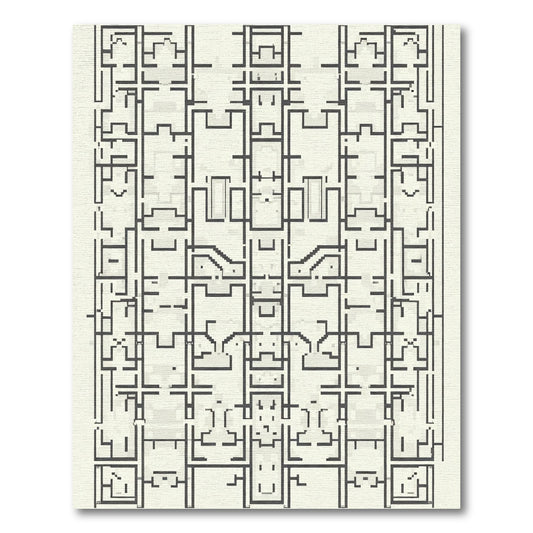 Dark Geometric Architectural Floor Plan Rug