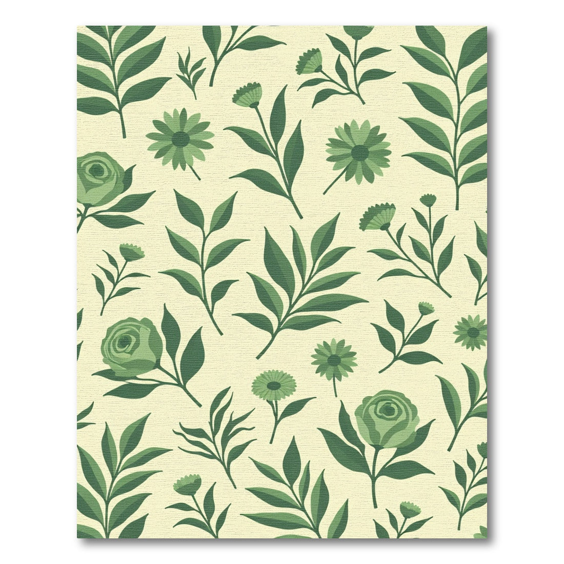 Verdant Green Floral Garden Illustration Rug
