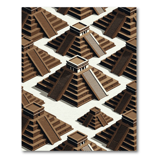 Isometric Brown Mayan Pyramid Step Rug