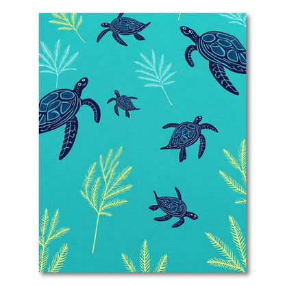 Deep Blue Sea Turtle Aquatic Foliage Rug