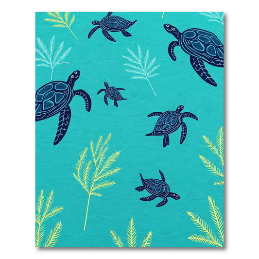 Deep Blue Sea Turtle Aquatic Foliage Rug