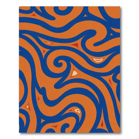 Vivid Orange Blue Swirl Flow Rug