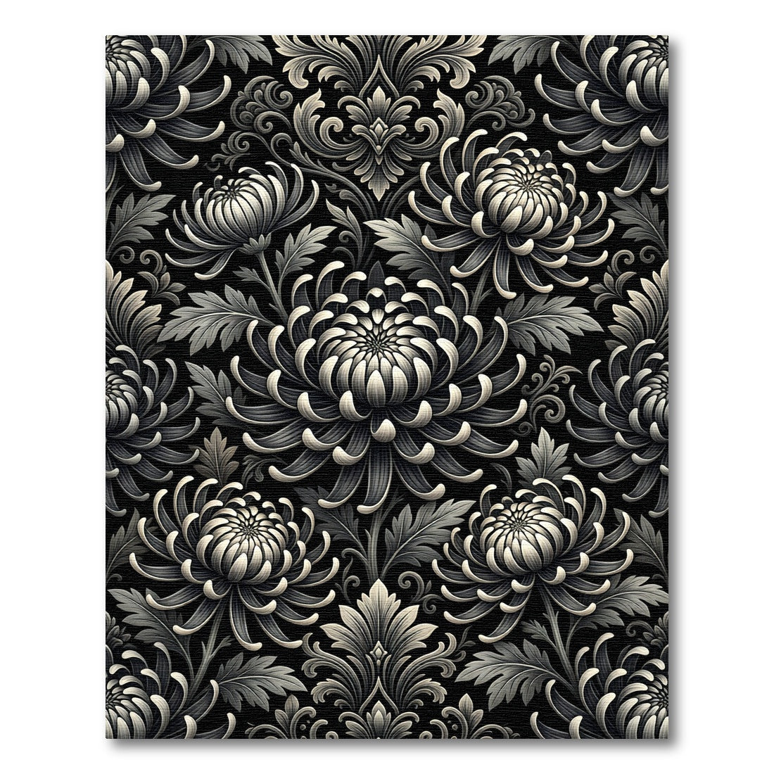 Monochromatic Chrysanthemum Floral Damask Rug