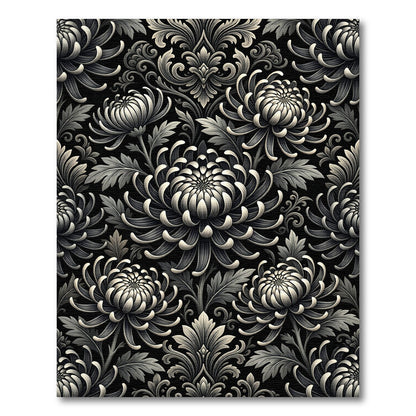 Monochromatic Chrysanthemum Floral Damask Rug