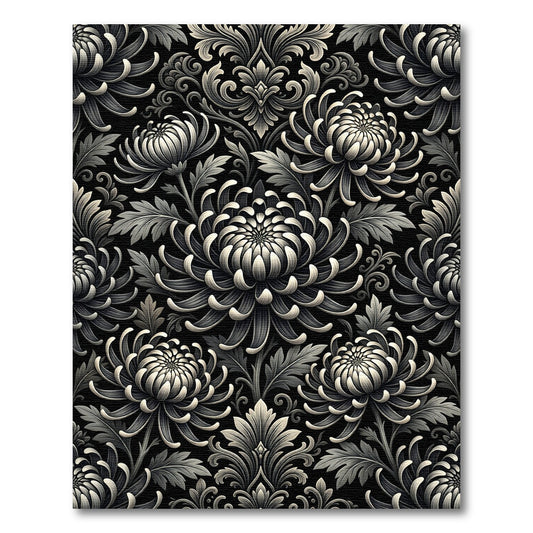 Monochromatic Chrysanthemum Floral Damask Rug