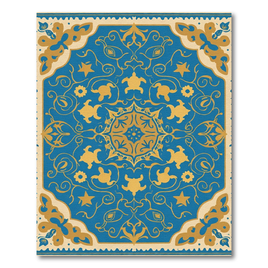 Golden Turtle Blue Medallion Floral Rug