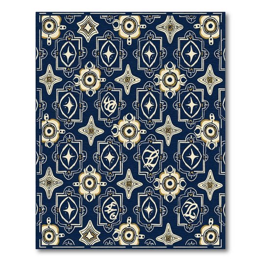 Navy Geometric Medallion Cream Gold Rug