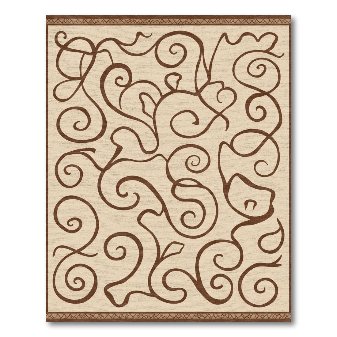 Earthy Brown Swirl Vine Calligraphy Rug