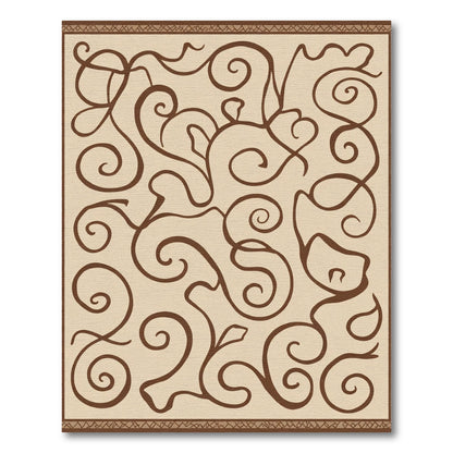 Earthy Brown Swirl Vine Calligraphy Rug