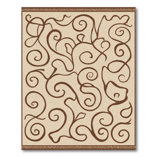 Earthy Brown Swirl Vine Calligraphy Rug