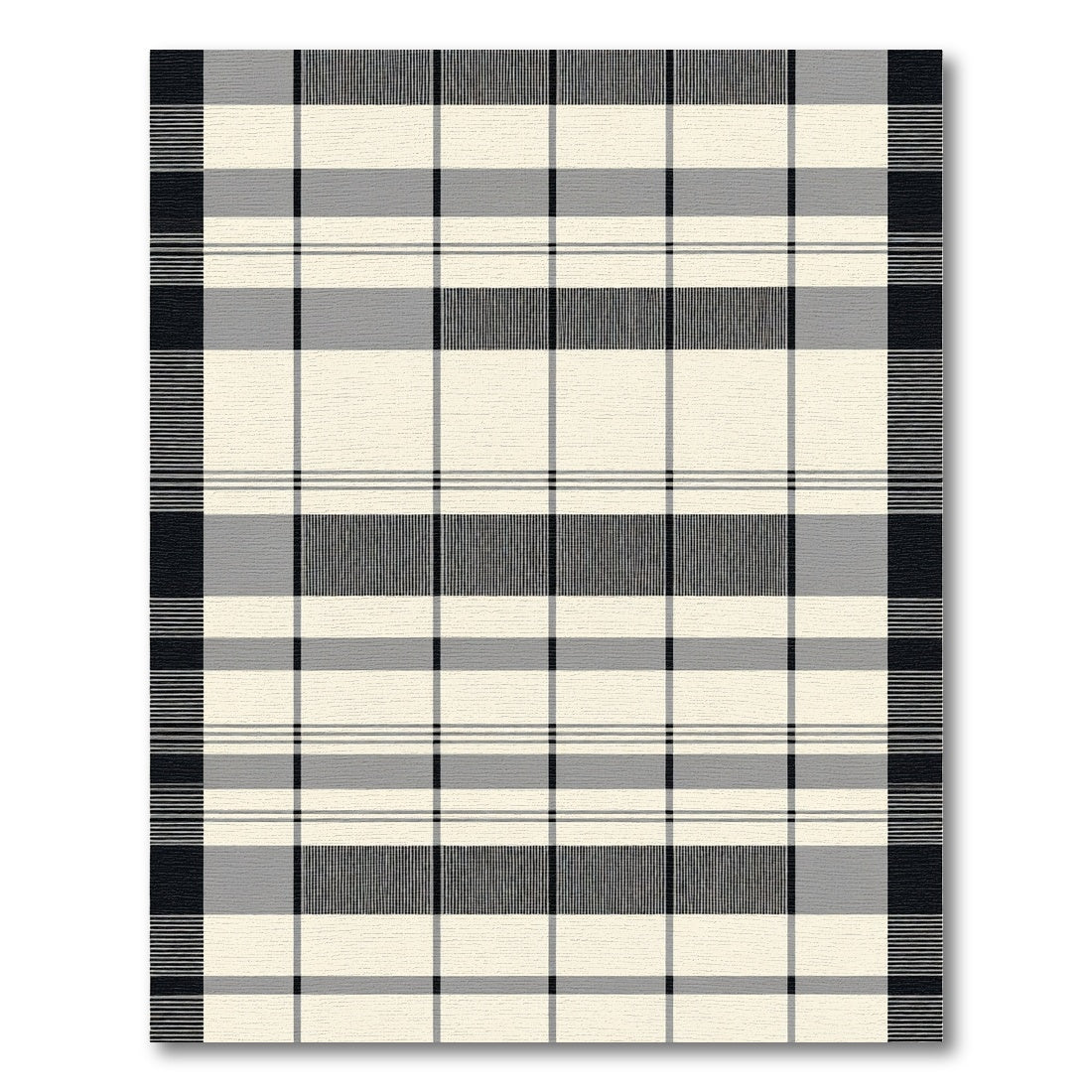 Classic Cream Black Plaid Blocks Rug
