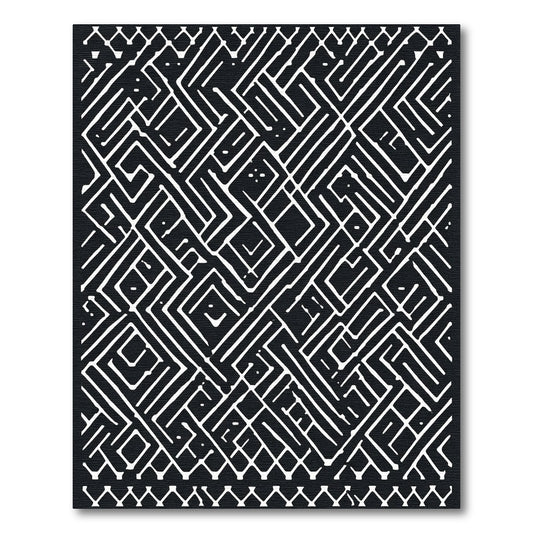 Navajo Diamond Black White Geometric Rug