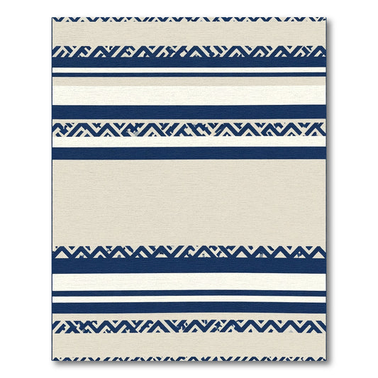 Navy Blue Coastal Stripe Geometric Rug