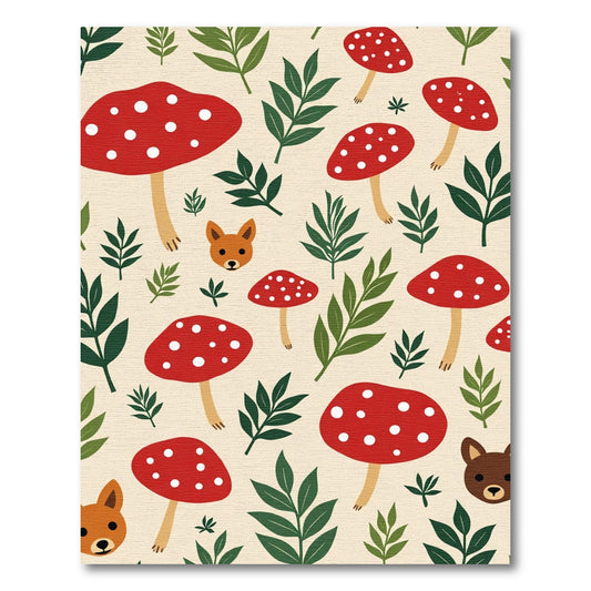 Red Mushroom Forest Friends Whimsical Foliage Rug