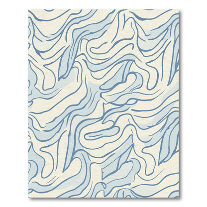Abstract Blue Wavy Organic Flow Rug