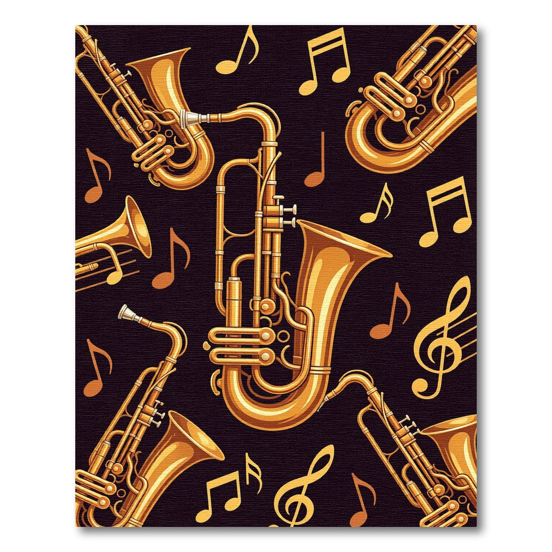 Golden Saxophones Music Notes Black Rug