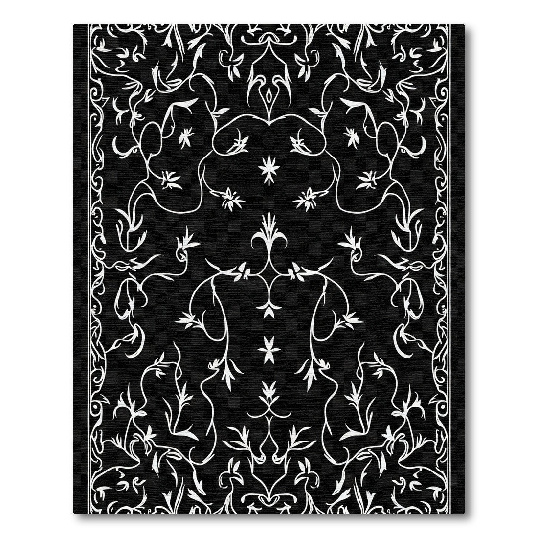 White Vine Scroll Damask Rug