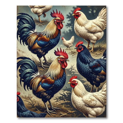 Vibrant Multicolored Farm Rooster Flock Rug
