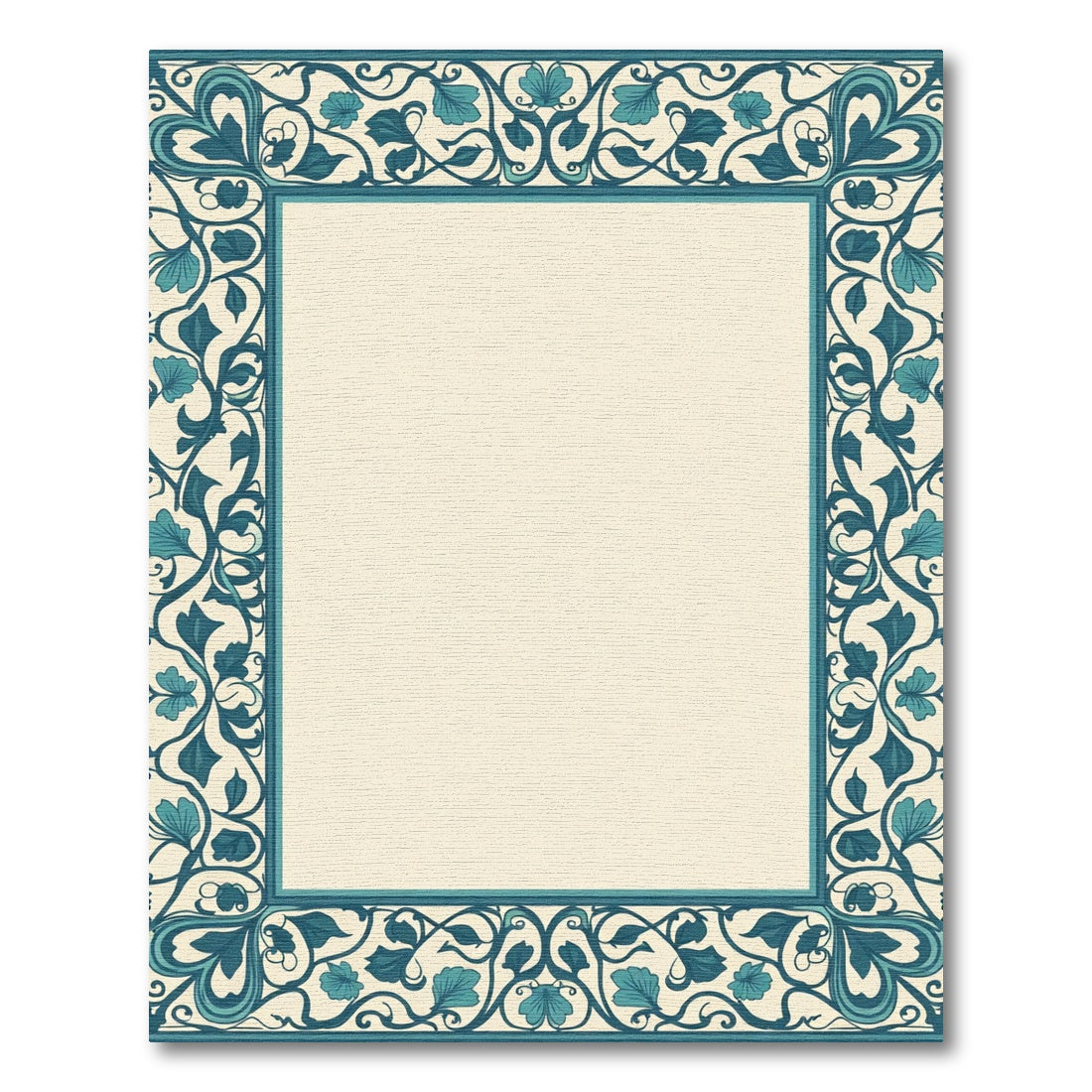 Teal Floral Vine Border Rug
