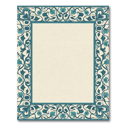 Teal Floral Vine Border Rug