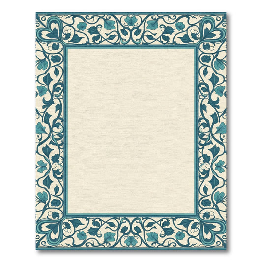 Teal Floral Vine Border Rug