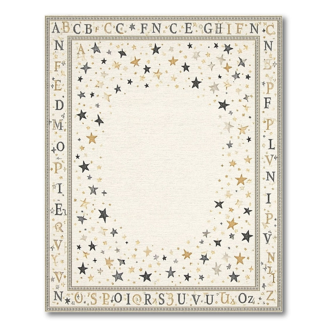 Black Gold Scattered Stars Alphabet Border Rug