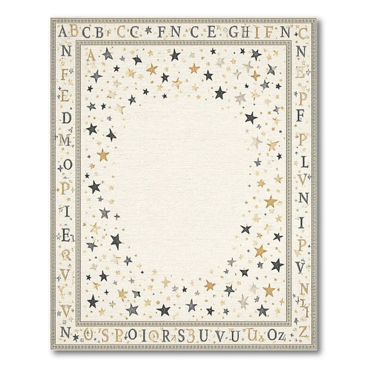 Black Gold Scattered Stars Alphabet Border Rug