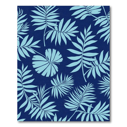 Tropical Blue Leaf Silhouette Rug