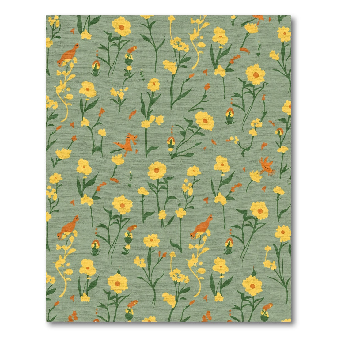 Sage Green Yellow Floral Bird Medley Rug
