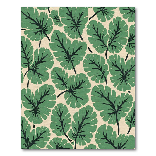 Large Green Tropical Leaf Pattern Rug