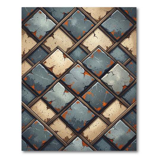 Rustic Cracked Stone Diamond Weave Rug