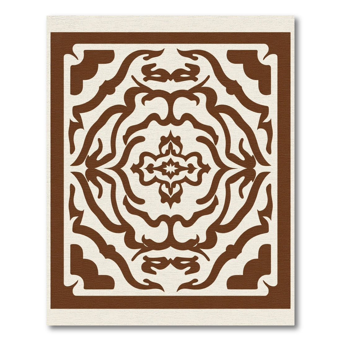 Brown Cream Ornate Medallion Frame Rug