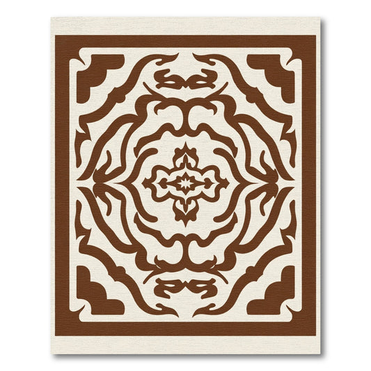 Brown Cream Ornate Medallion Frame Rug