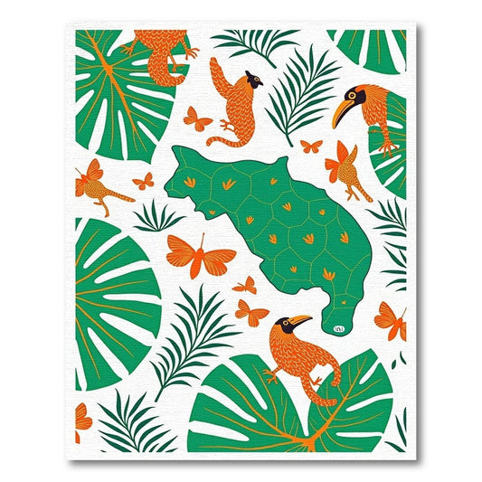 Tropical Orange Birds Green Foliage Butterflies Rug